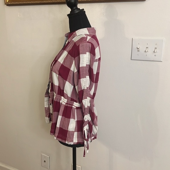 Cato Block Style Top W/Ruched Tie Sleeves, Button Down, Ruched Waist, Sz. M. - Picture 6 of 10